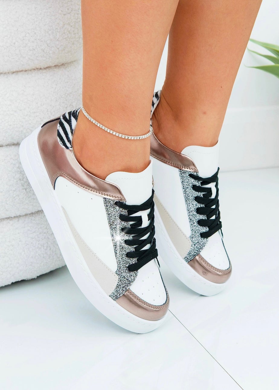 Love Lemonade White Glitter Glam Safari Trainers