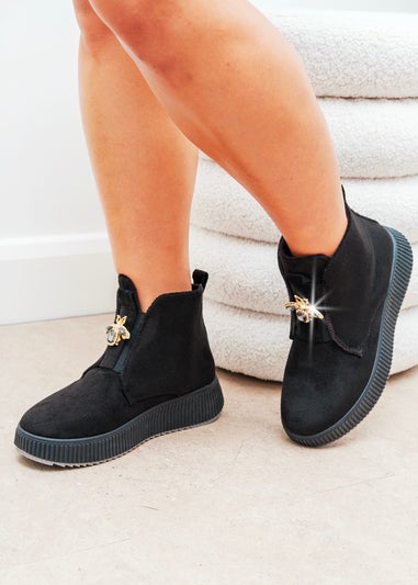 Love Lemonade Black Crystal Bumble Bliss Ankle Boots
