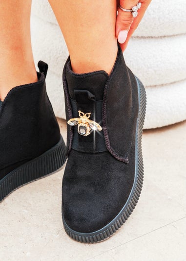 Love Lemonade Black Crystal Bumble Bliss Ankle Boots