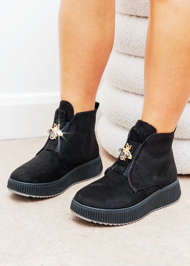 Love Lemonade Black Crystal Bumble Bliss Ankle Boots