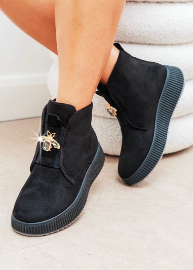 Love Lemonade Black Crystal Bumble Bliss Ankle Boots
