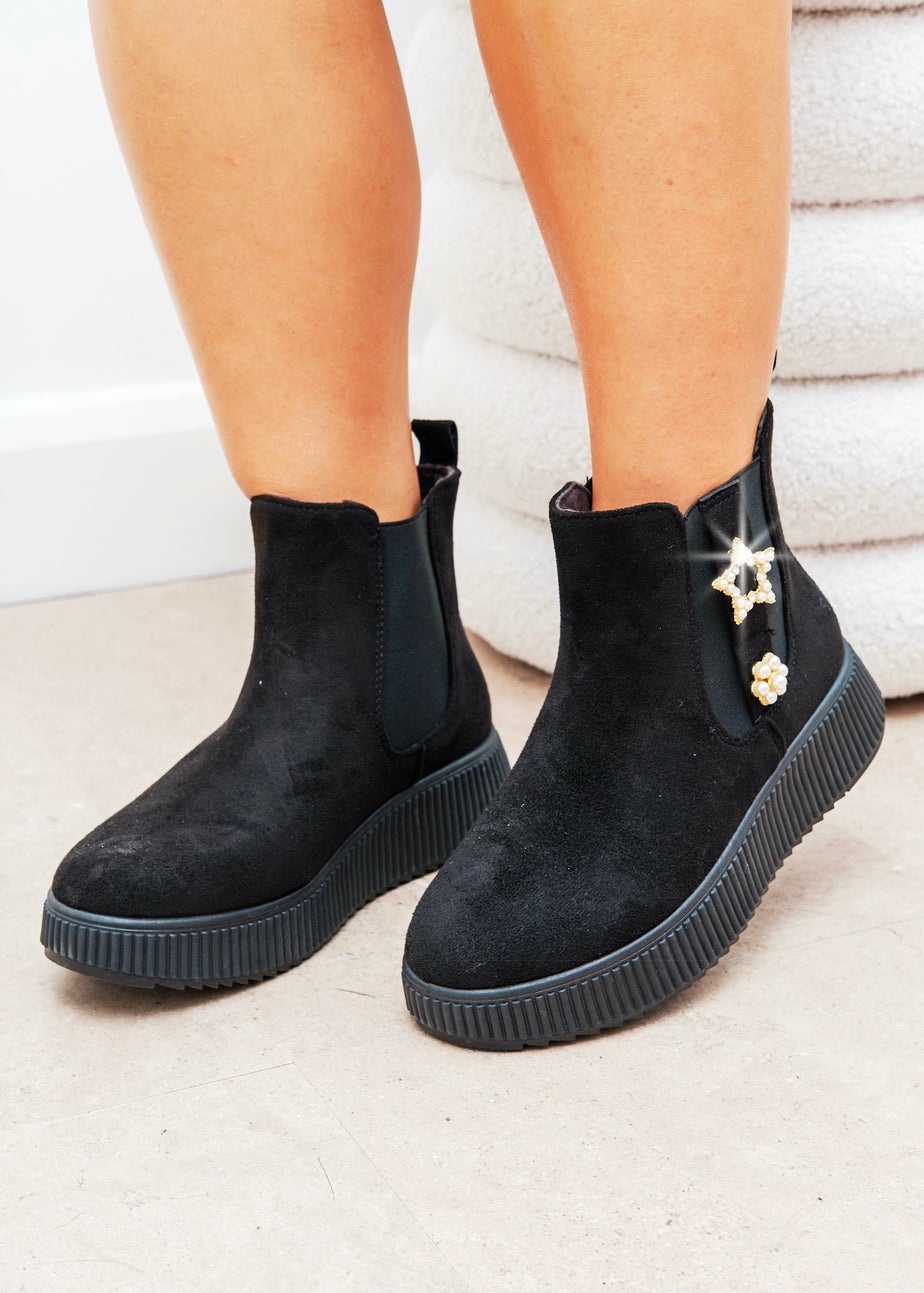 Love Lemonade Black Sparkly Twinkle Pearl Ankle Boots