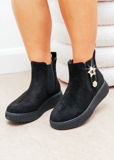 Love Lemonade Black Sparkly Twinkle Pearl Ankle Boots