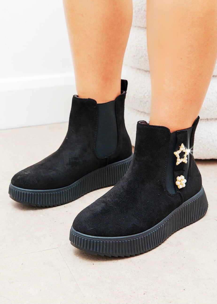 Love Lemonade Black Sparkly Twinkle Pearl Ankle Boots