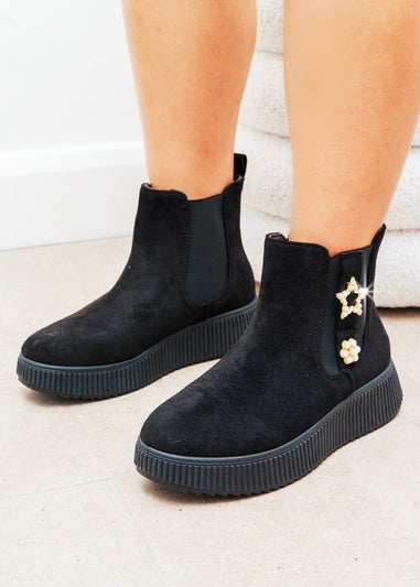 Love Lemonade Black Sparkly Twinkle Pearl Ankle Boots