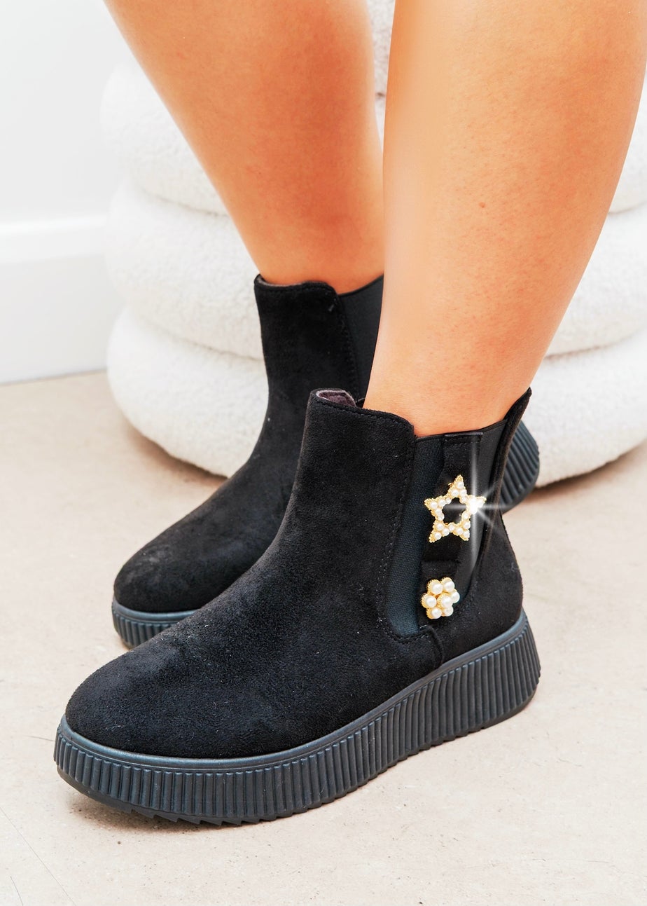 Love Lemonade Black Sparkly Twinkle Pearl Ankle Boots