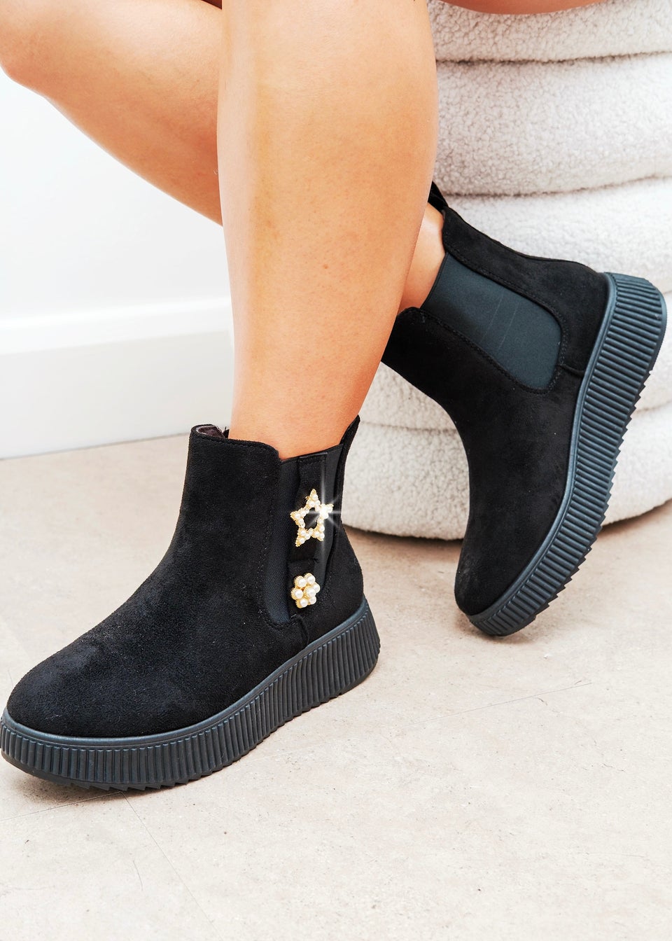 Love Lemonade Black Sparkly Twinkle Pearl Ankle Boots