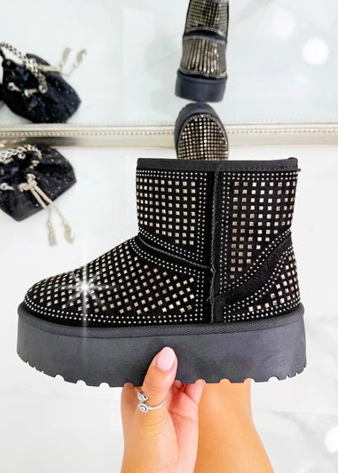 Love Lemonade Black Sparkly Stud Storm Boots