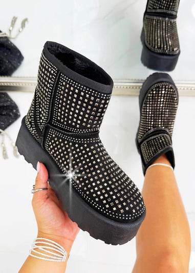 Love Lemonade Black Sparkly Stud Storm Boots