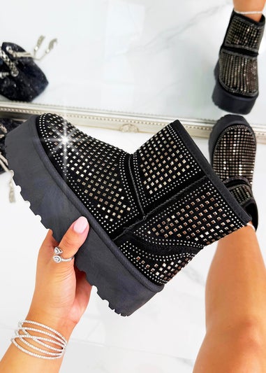 Love Lemonade Black Sparkly Stud Storm Boots