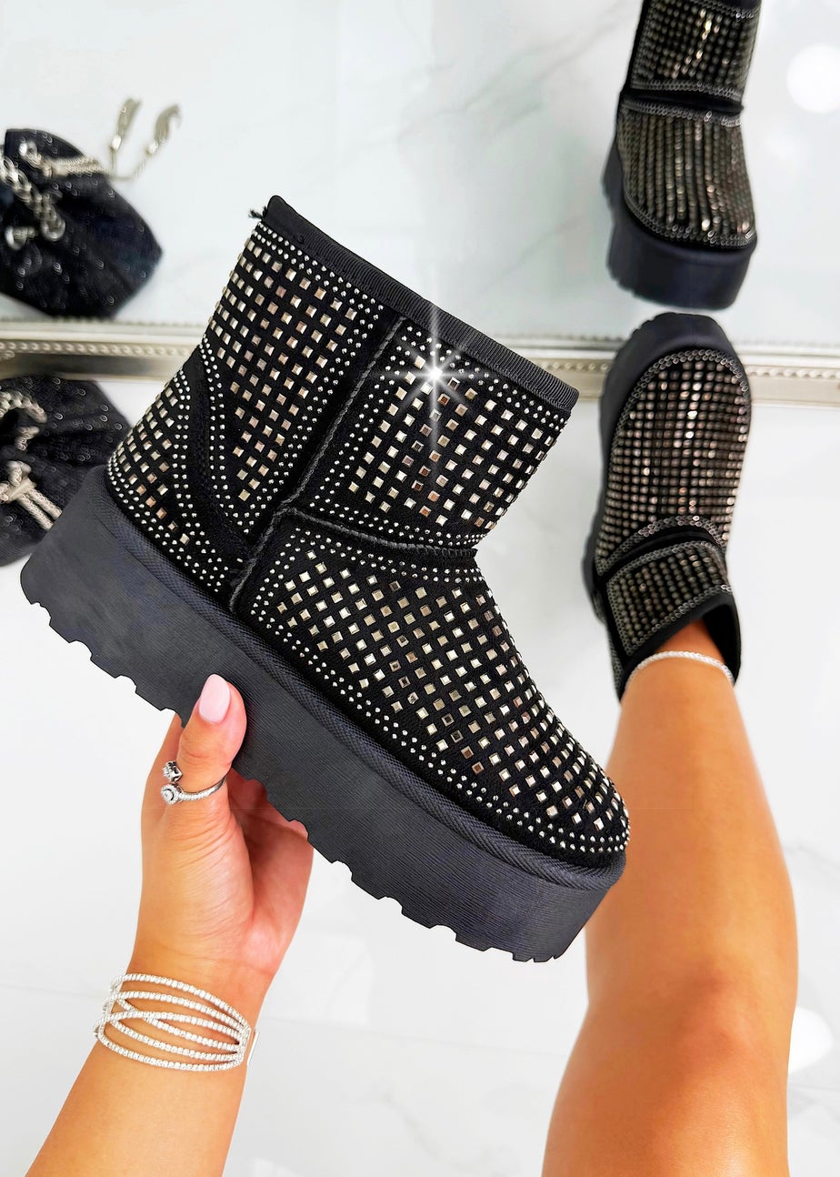 Love Lemonade Black Sparkly Stud Storm Boots