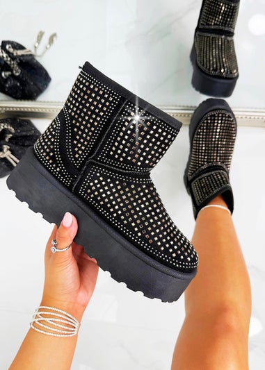 Love Lemonade Black Sparkly Stud Storm Boots
