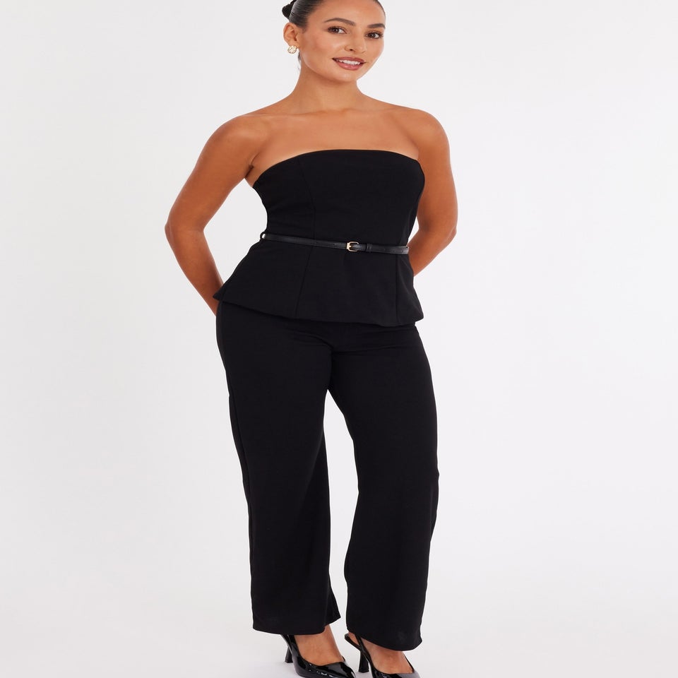 Quiz Black Petite Strapless Belted Jumpsuit