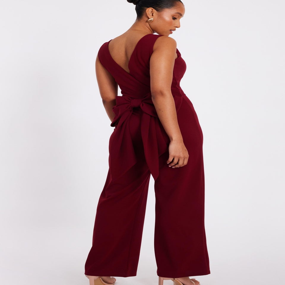 Quiz Red Petite Bow Back Jumpsuit