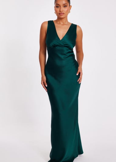 Quiz Green Petite Cowl Back Maxi Dress