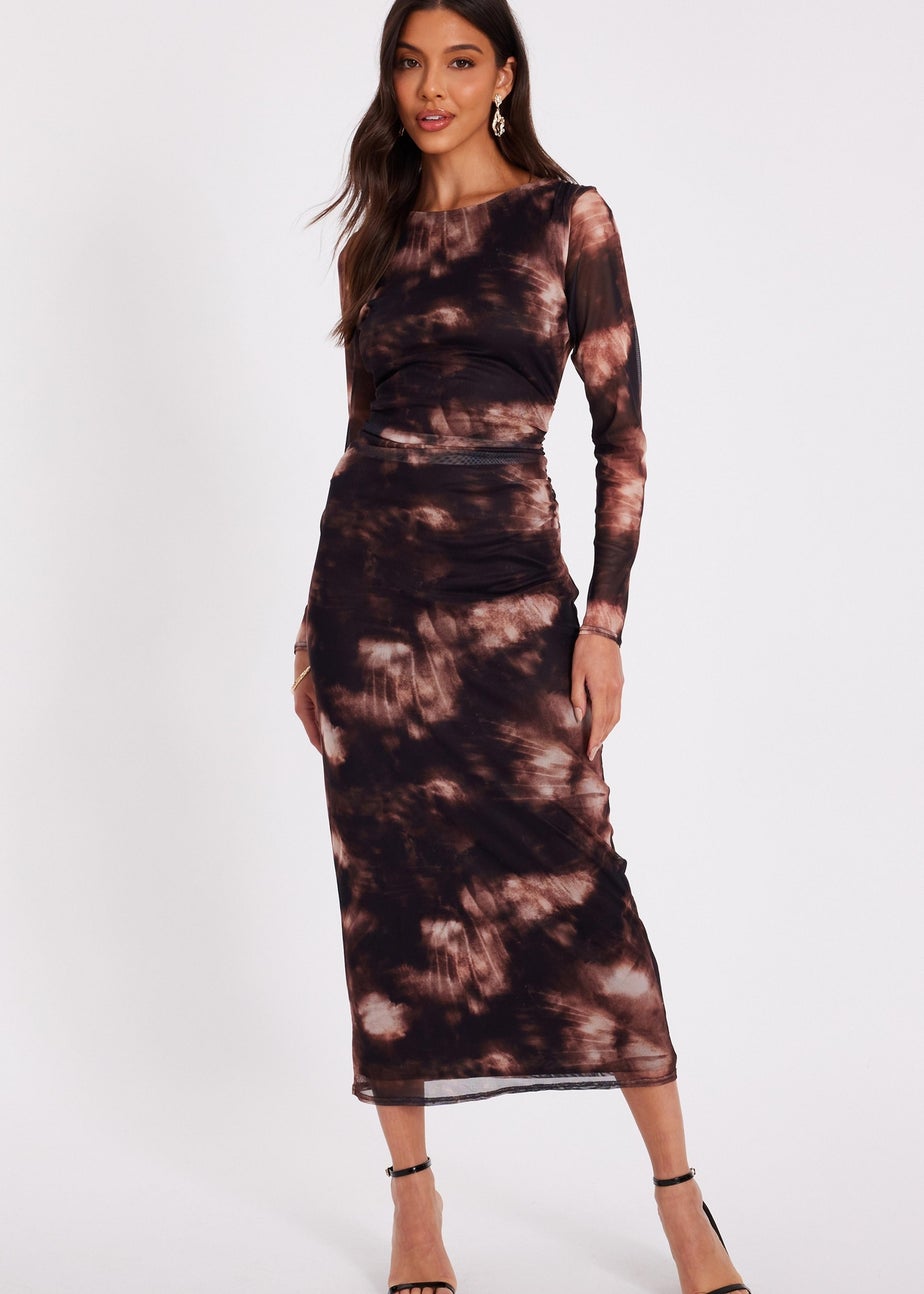 Quiz Black Printed Long Sleeve Midaxi Dress