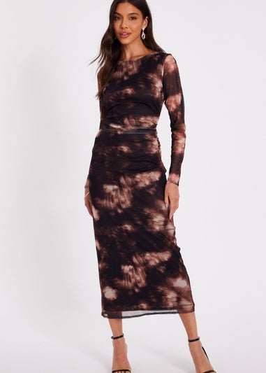Quiz Black Printed Long Sleeve Midaxi Dress