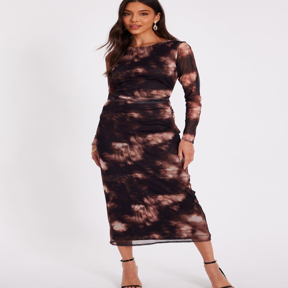 Quiz Black Printed Long Sleeve Midaxi Dress