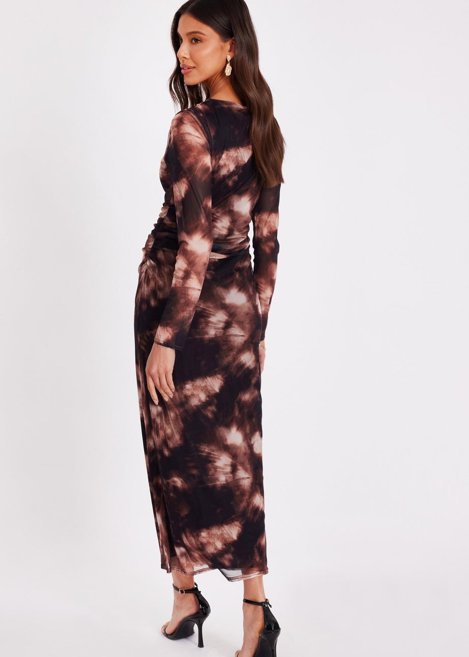 Quiz Black Printed Long Sleeve Midaxi Dress