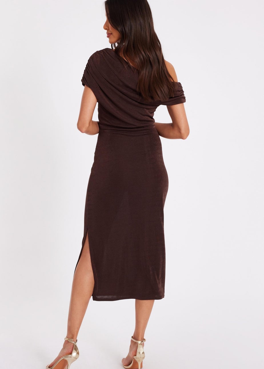 Quiz Brown Drop Sleeve Buckle Midaxi Dress