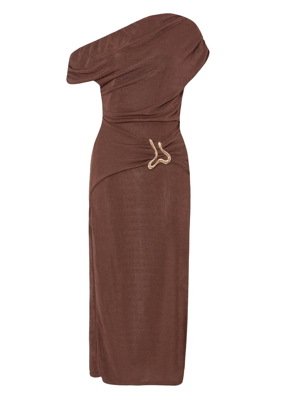 Quiz Brown Drop Sleeve Buckle Midaxi Dress