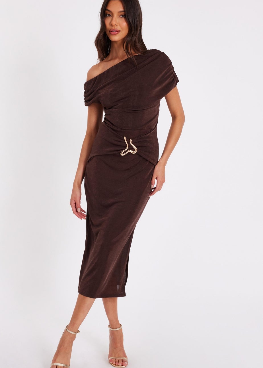 Quiz Brown Drop Sleeve Buckle Midaxi Dress