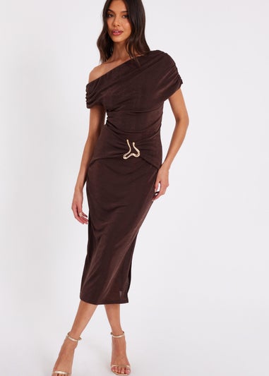 Quiz Brown Drop Sleeve Buckle Midaxi Dress