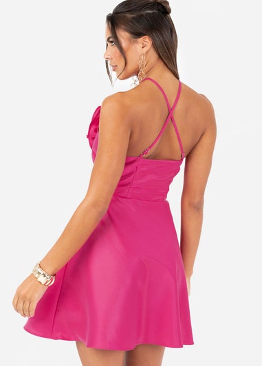Maya Deluxe Hot Pink Flower Corsage Strappy Mini Dress