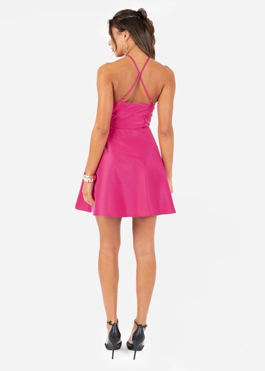 Maya Deluxe Hot Pink Flower Corsage Strappy Mini Dress