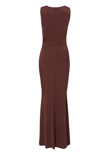 Quiz Brown Draped Cowl Neck Maxi Dress