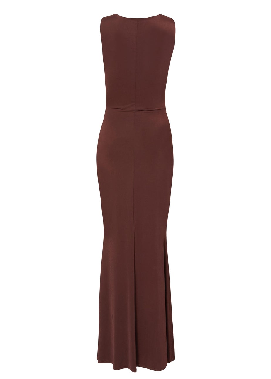 Quiz Brown Draped Cowl Neck Maxi Dress