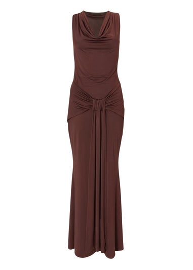 Quiz Brown Draped Cowl Neck Maxi Dress