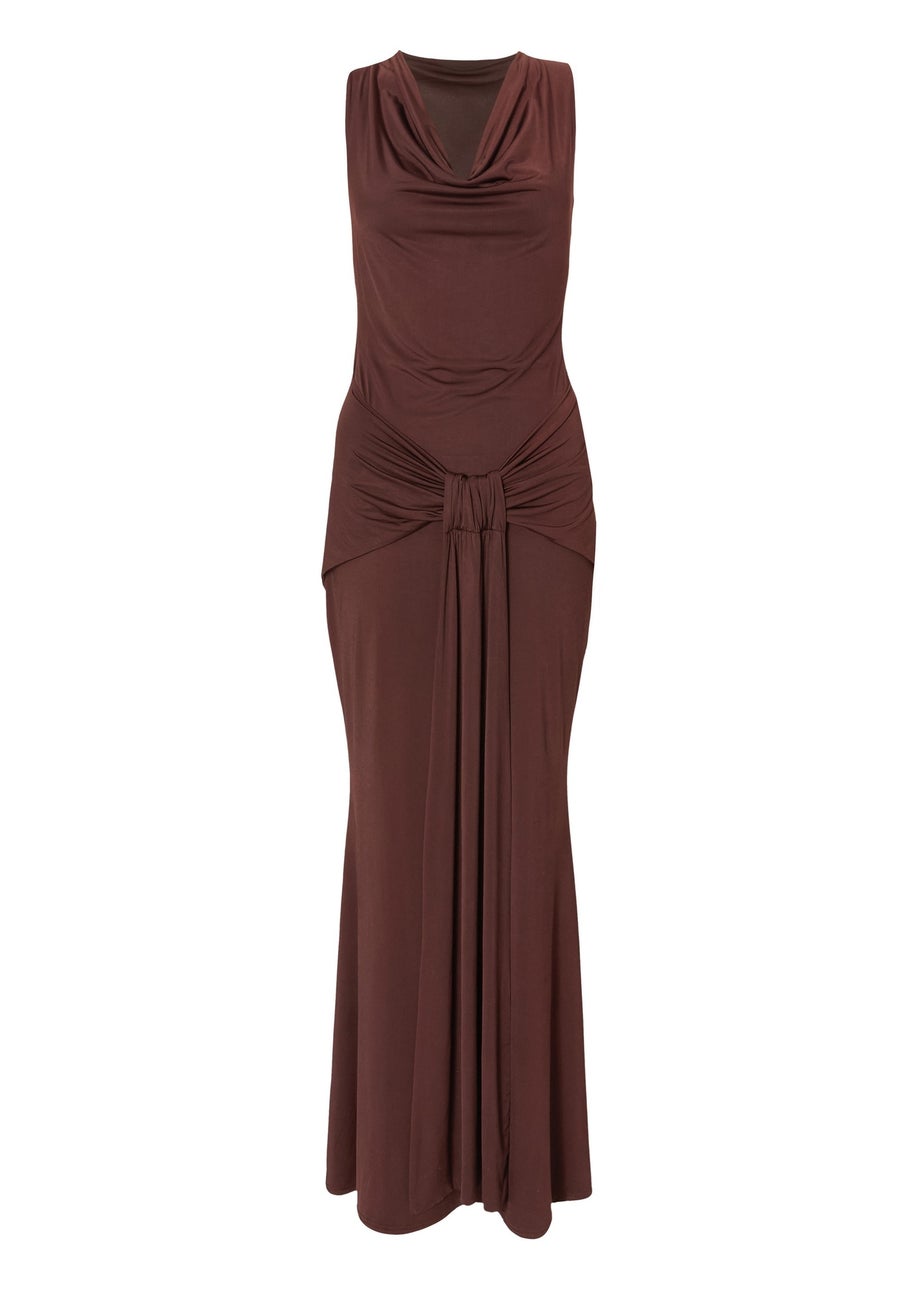 Quiz Brown Draped Cowl Neck Maxi Dress