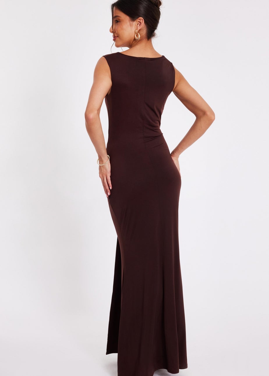 Quiz Brown Draped Cowl Neck Maxi Dress