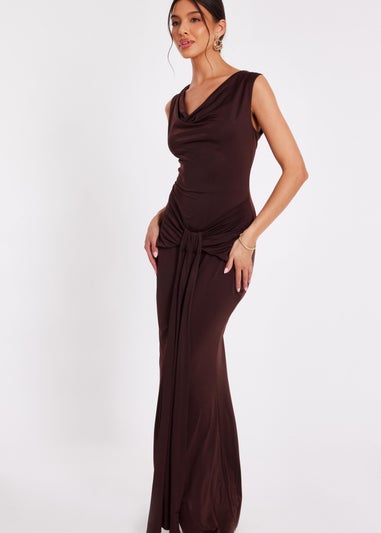 Quiz Brown Draped Cowl Neck Maxi Dress