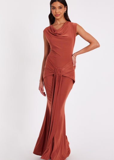 Quiz Red Drape Front Maxi Dress