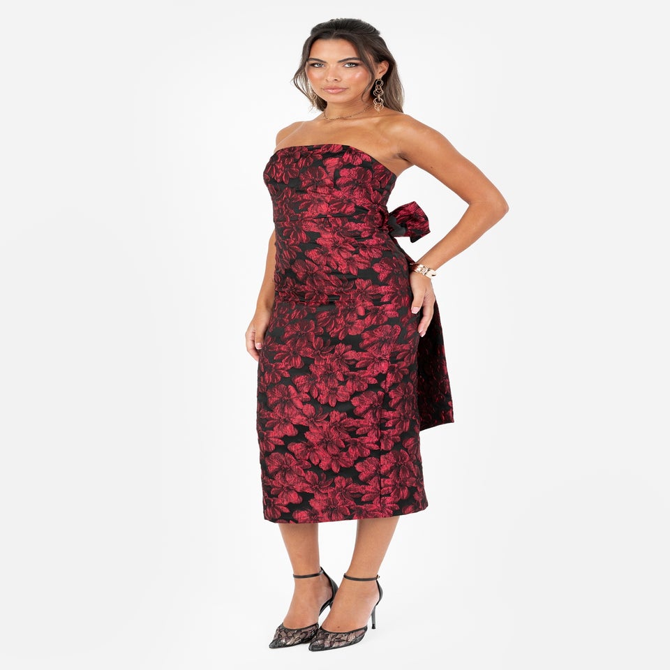 Maya Deluxe Red Floral Bandeau & Oversized Bow Midi Dress