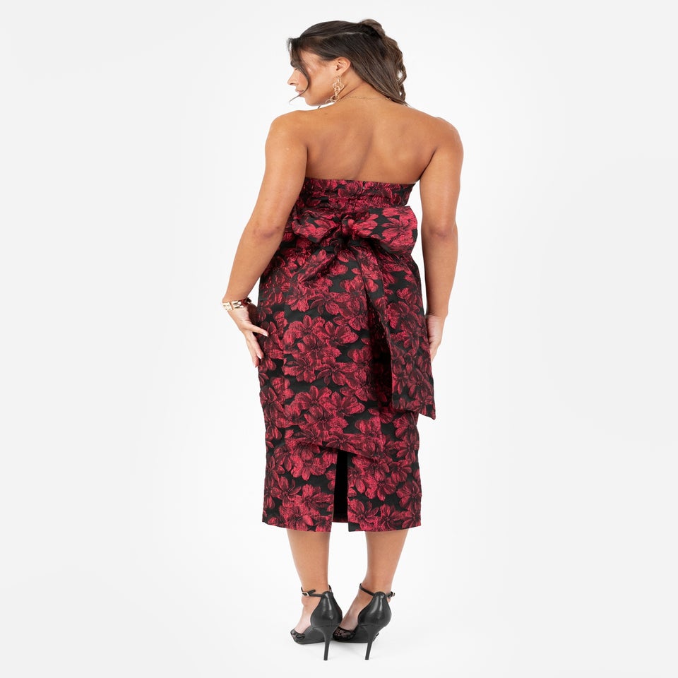 Maya Deluxe Red Floral Bandeau & Oversized Bow Midi Dress