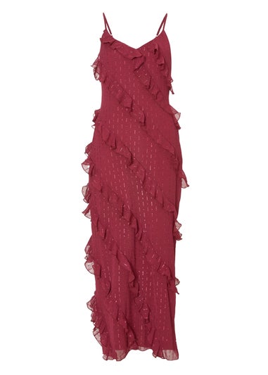Quiz Red Petite Chiffon Ruffle Midaxi Dress