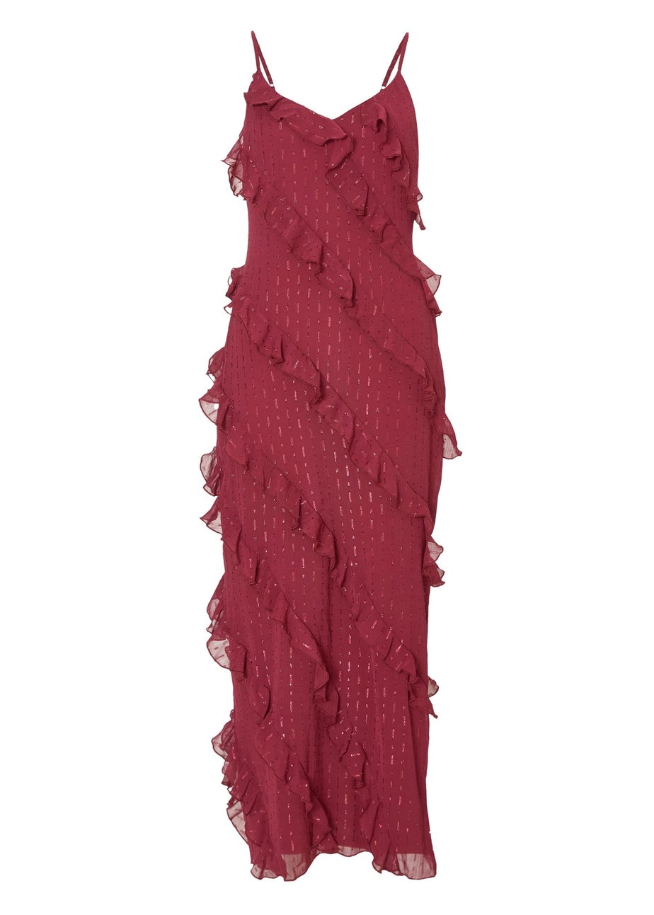 Quiz Red Petite Chiffon Ruffle Midaxi Dress