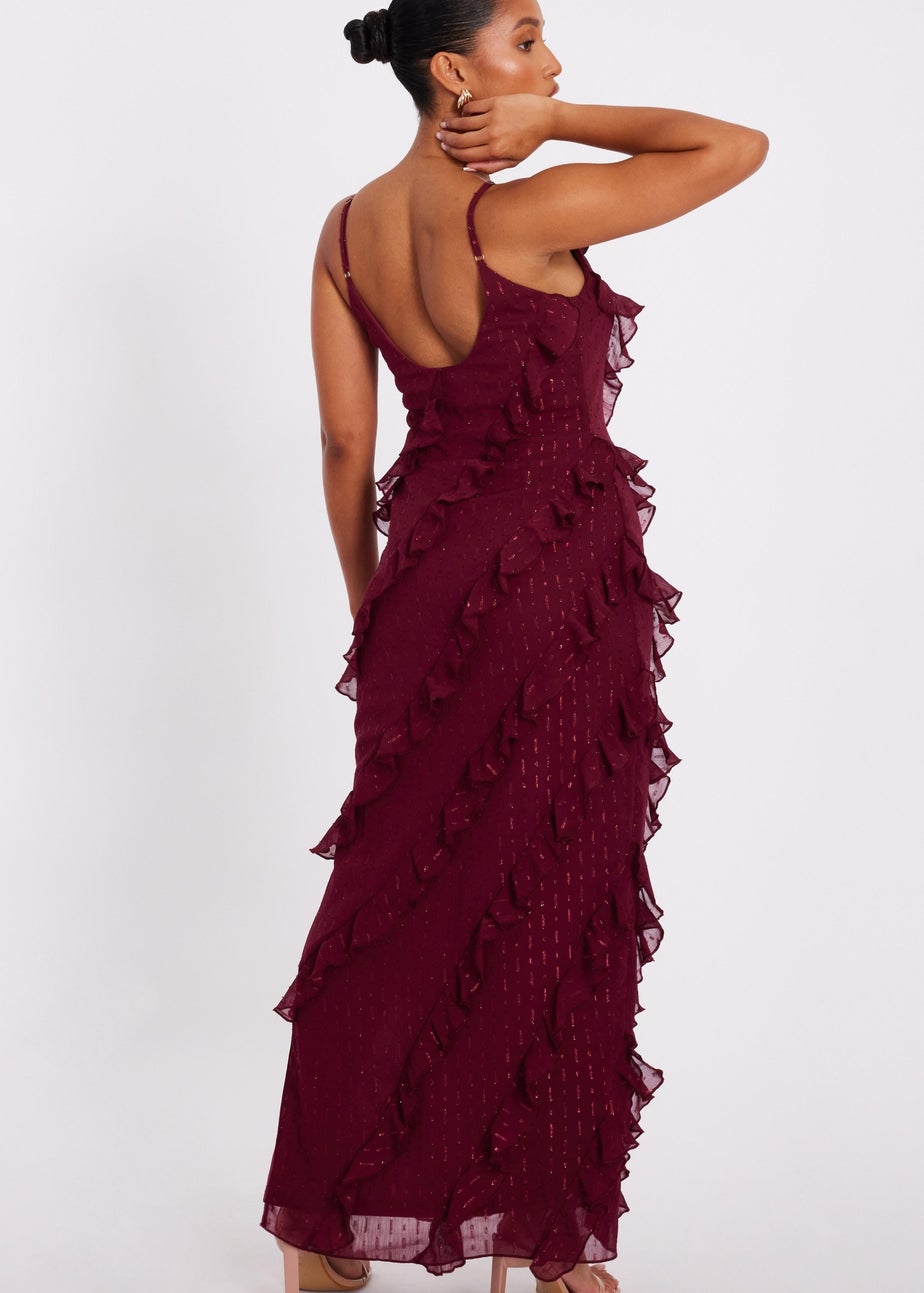 Quiz Red Petite Chiffon Ruffle Midaxi Dress