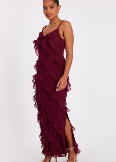 Quiz Red Petite Chiffon Ruffle Midaxi Dress