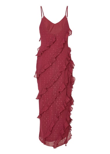 Quiz Red Petite Chiffon Ruffle Midaxi Dress