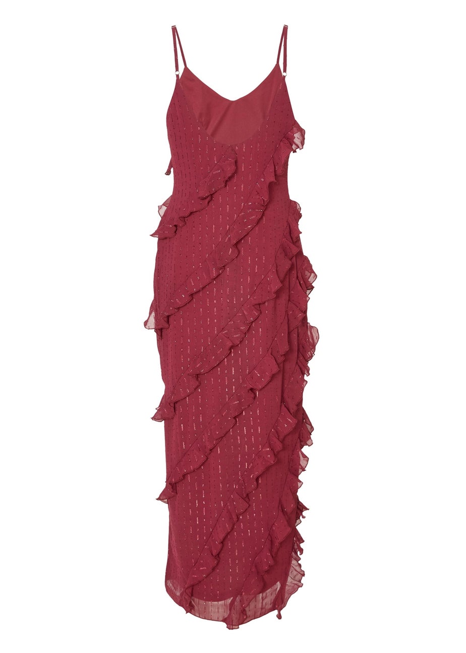 Quiz Red Petite Chiffon Ruffle Midaxi Dress