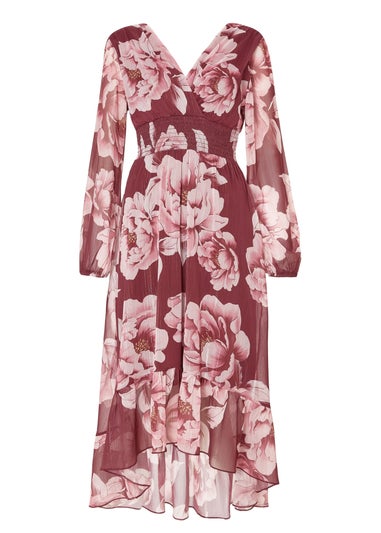 Quiz Burgundy Petite Floral Tiered Midaxi Dress