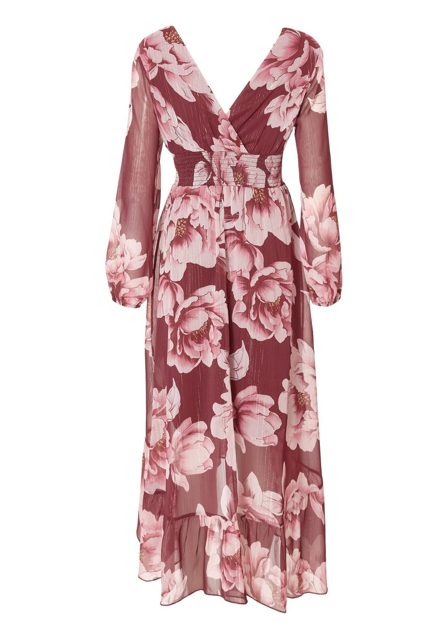 Quiz Burgundy Petite Floral Tiered Midaxi Dress