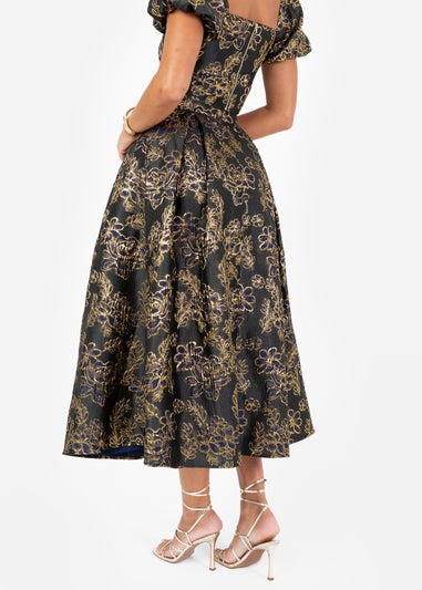 Maya Deluxe Floral Jacquard Pleated Midi Skirt