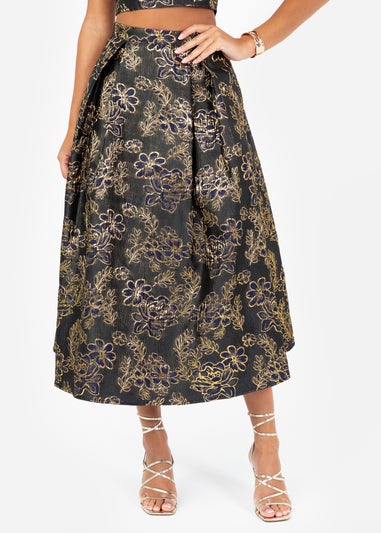 Maya Deluxe Floral Jacquard Pleated Midi Skirt