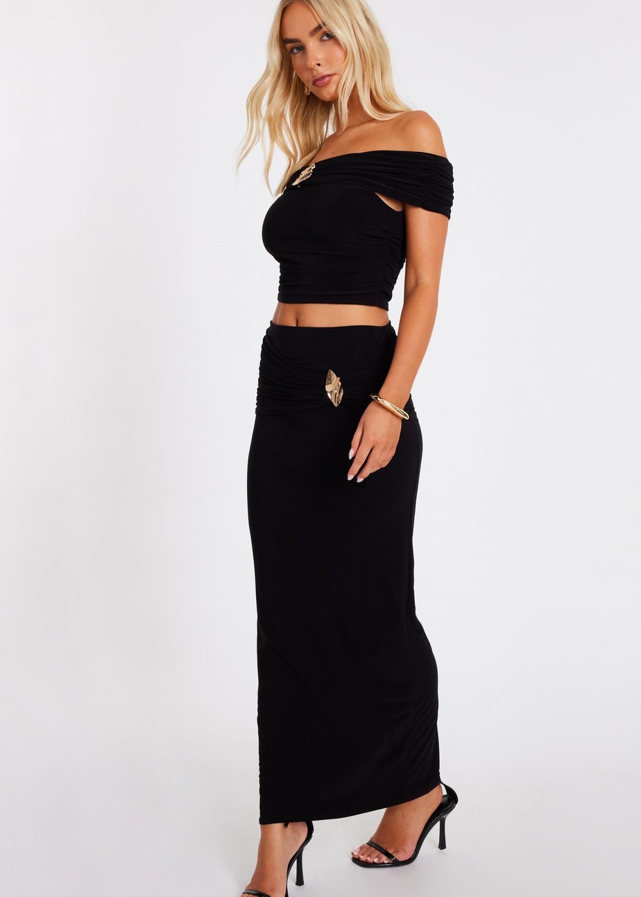 Quiz Black Ruched Waist Maxi Skirt
