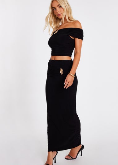 Quiz Black Ruched Waist Maxi Skirt